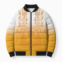 Philippines Barong Style Bomber Puffer Jacket with Polynesian Art and Leaf Motif Yellow Color LT03 Unisex Yellow - Polynesian Pride