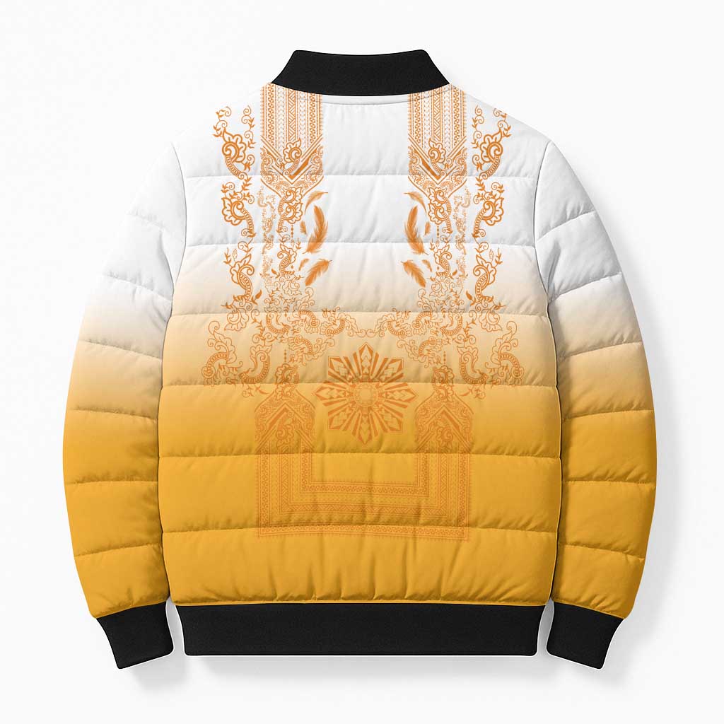 Philippines Barong Style Bomber Puffer Jacket with Polynesian Art and Leaf Motif Yellow Color LT03 - Polynesian Pride