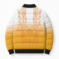 Philippines Barong Style Bomber Puffer Jacket with Polynesian Art and Leaf Motif Yellow Color LT03 - Polynesian Pride
