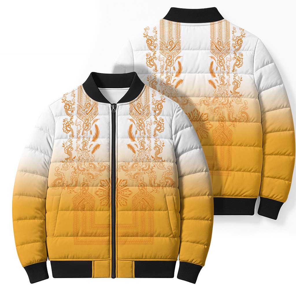 Philippines Barong Style Bomber Puffer Jacket with Polynesian Art and Leaf Motif Yellow Color LT03 - Polynesian Pride