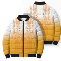 Philippines Barong Style Bomber Puffer Jacket with Polynesian Art and Leaf Motif Yellow Color LT03 - Polynesian Pride
