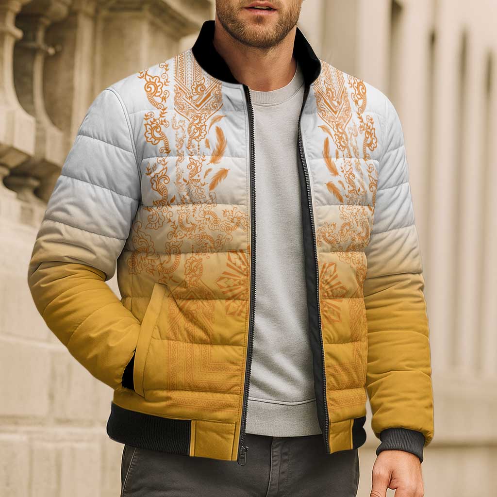 Philippines Barong Style Bomber Puffer Jacket with Polynesian Art and Leaf Motif Yellow Color LT03 - Polynesian Pride