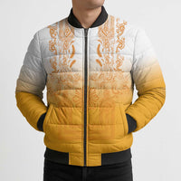 Philippines Barong Style Bomber Puffer Jacket with Polynesian Art and Leaf Motif Yellow Color LT03 - Polynesian Pride