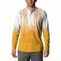 Philippines Barong Style Button Sweatshirt with Polynesian Art and Leaf Motif Yellow Color LT03 - Polynesian Pride