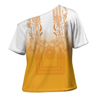 Philippines Barong Style Cross Shoulder Shirt with Polynesian Art and Leaf Motif Yellow Color LT03 - Polynesian Pride