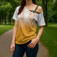 Philippines Barong Style Cross Shoulder Shirt with Polynesian Art and Leaf Motif Yellow Color LT03 - Polynesian Pride