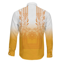 Philippines Barong Style Family Matching Short Sleeve Bodycon Dress and Hawaiian Shirt with Polynesian Art and Leaf Motif Yellow Color