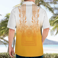 Philippines Barong Style Hawaiian Shirt with Polynesian Art and Leaf Motif Yellow Color LT03 - Polynesian Pride