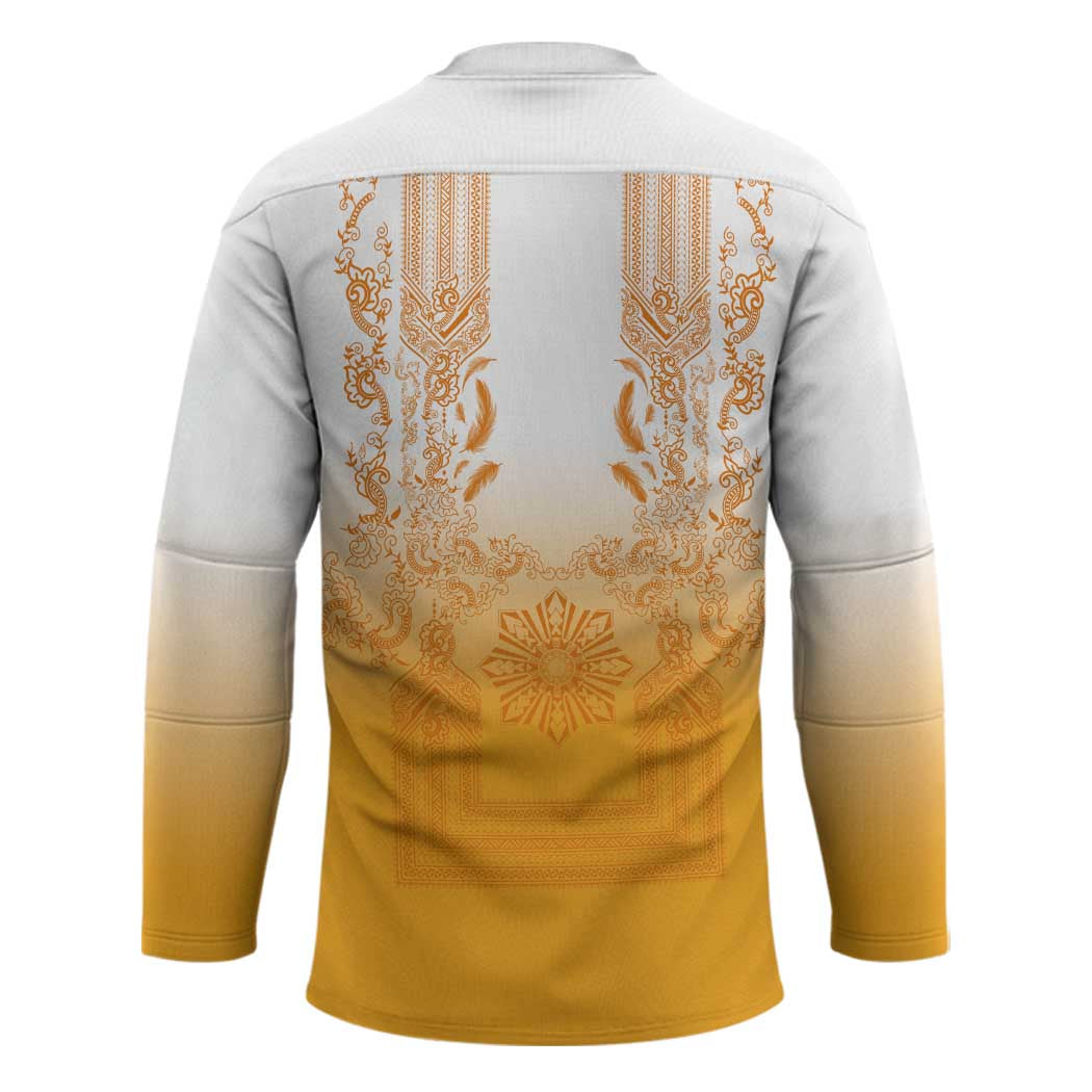 Philippines Barong Style Hockey Jersey with Polynesian Art and Leaf Motif Yellow Color LT03 - Polynesian Pride
