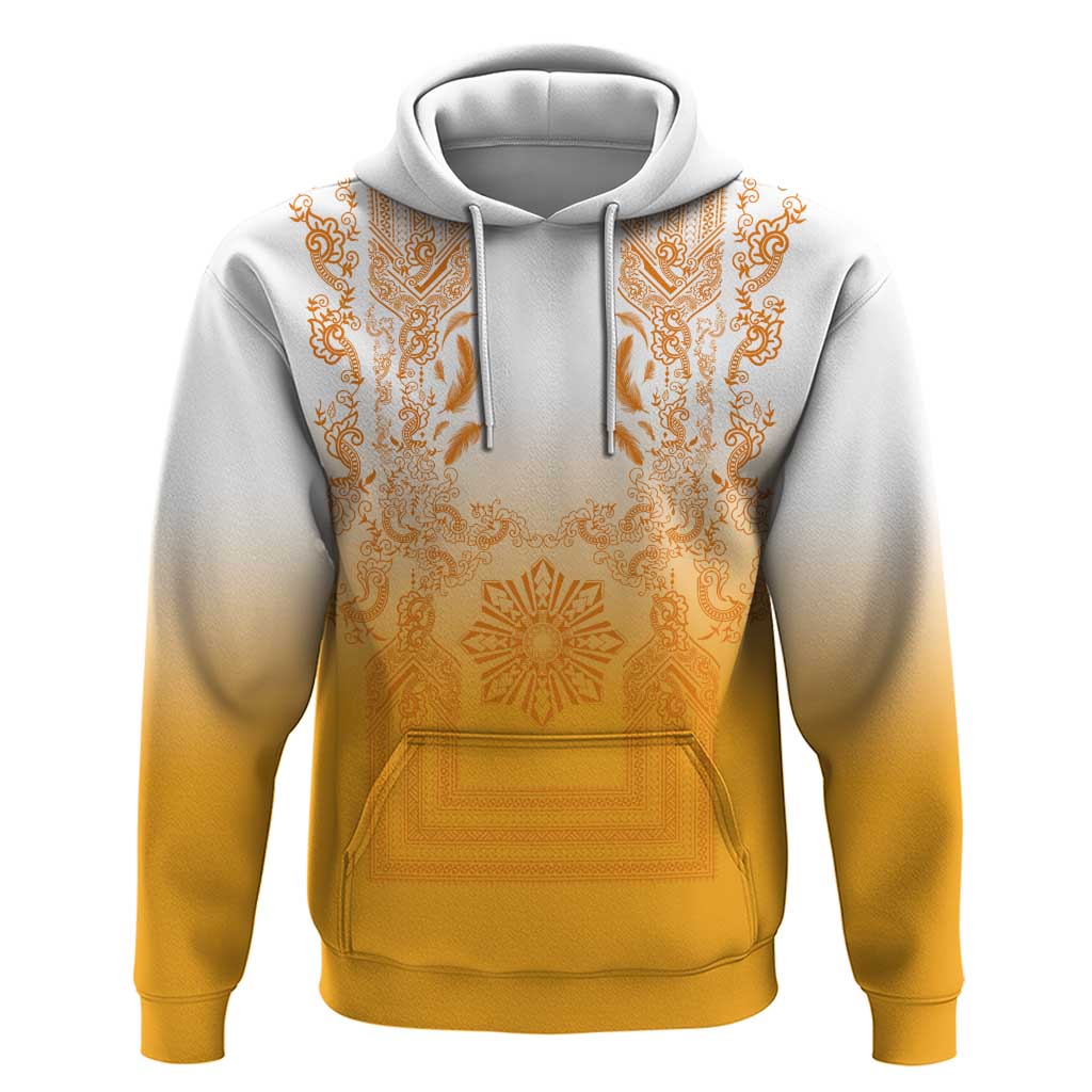 Philippines Barong Style Hoodie with Polynesian Art and Leaf Motif Yellow Color LT03 Pullover Hoodie Yellow - Polynesian Pride