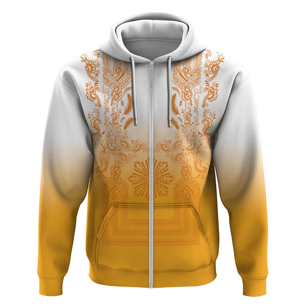 Philippines Barong Style Hoodie with Polynesian Art and Leaf Motif Yellow Color LT03 Zip Hoodie Yellow - Polynesian Pride