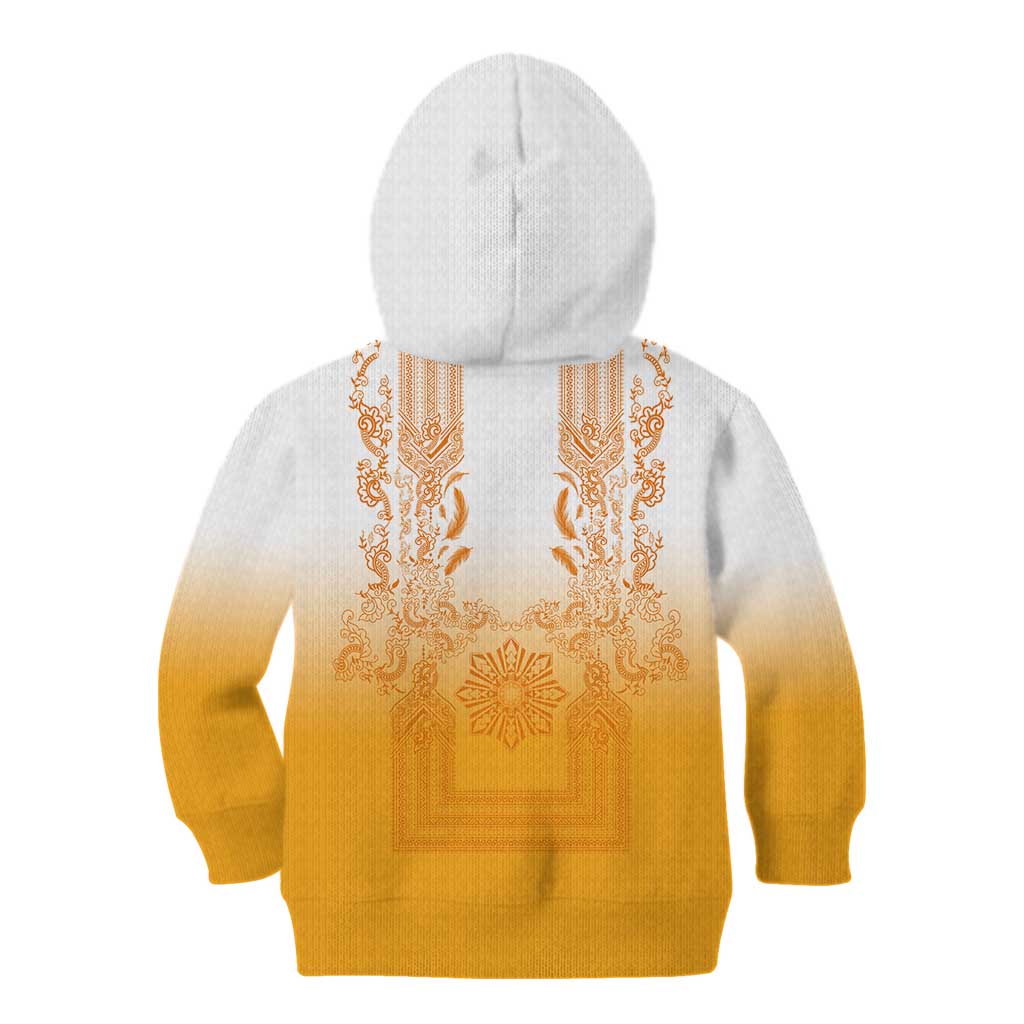 Philippines Barong Style Kid Hoodie with Polynesian Art and Leaf Motif Yellow Color LT03 - Polynesian Pride