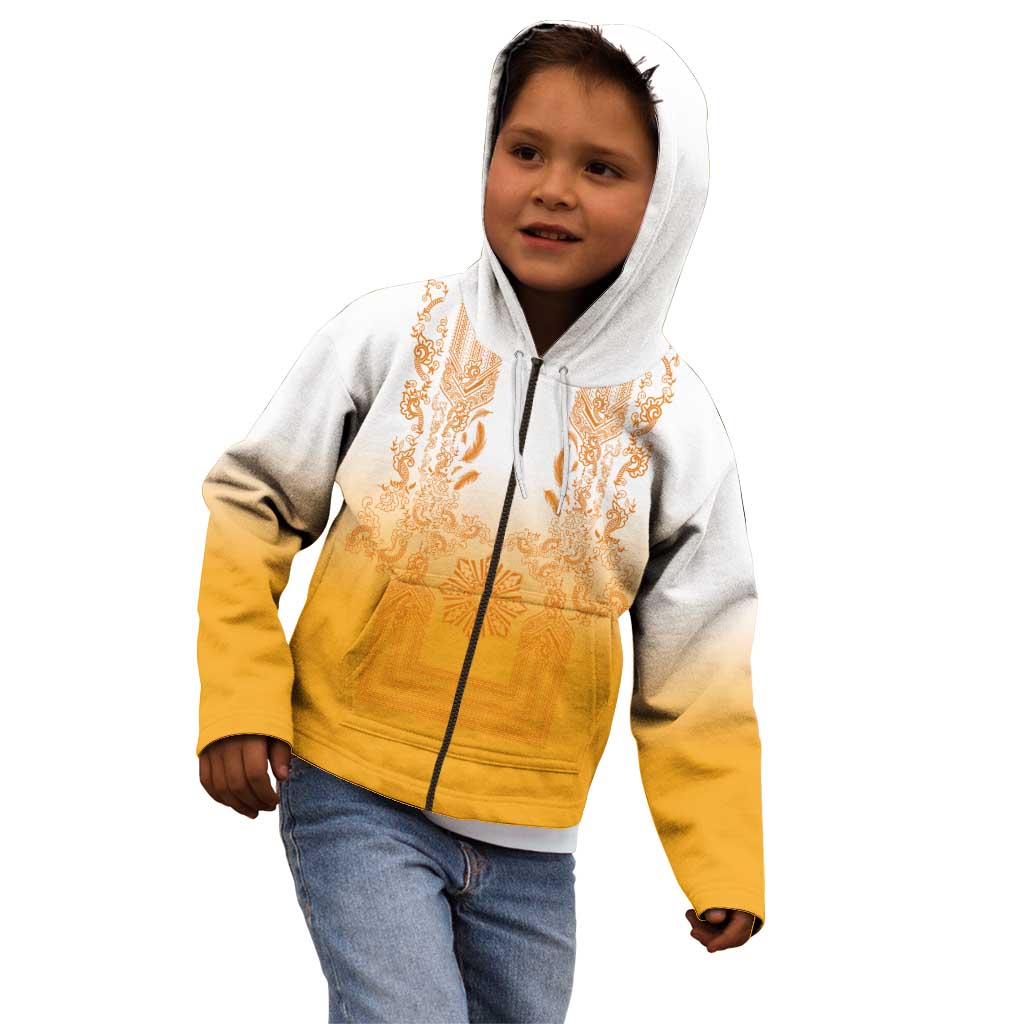 Philippines Barong Style Kid Hoodie with Polynesian Art and Leaf Motif Yellow Color LT03 - Polynesian Pride