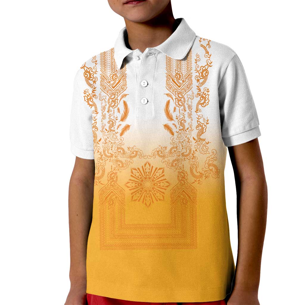 Philippines Barong Style Kid Polo Shirt with Polynesian Art and Leaf Motif Yellow Color LT03 Kid Yellow - Polynesian Pride