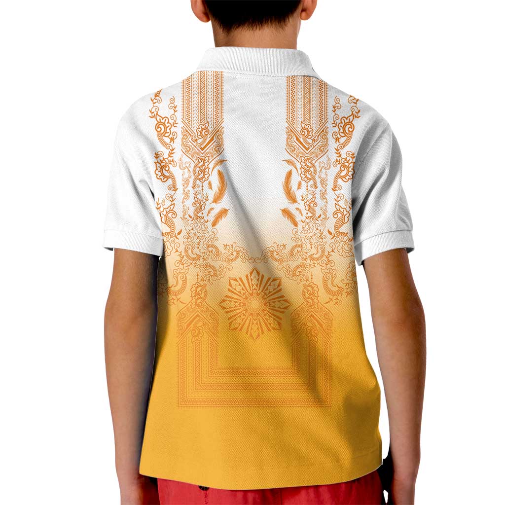 Philippines Barong Style Kid Polo Shirt with Polynesian Art and Leaf Motif Yellow Color LT03 - Polynesian Pride