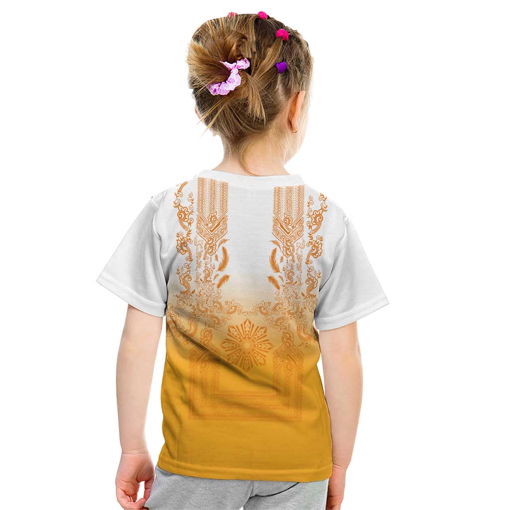 Philippines Barong Style Kid T Shirt with Polynesian Art and Leaf Motif Yellow Color LT03 - Polynesian Pride