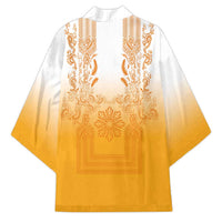 Philippines Barong Style Kimono with Polynesian Art and Leaf Motif Yellow Color