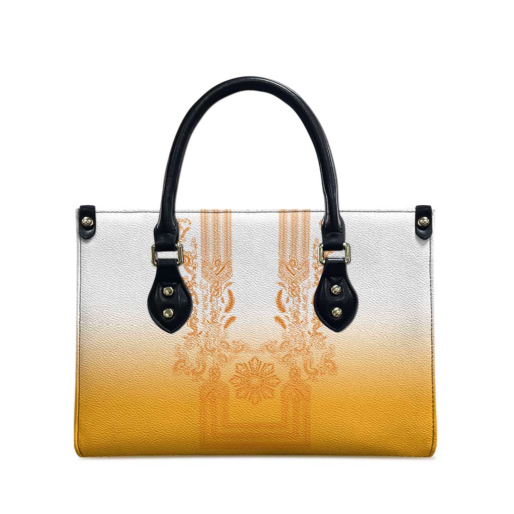 Philippines Barong Style Leather Bag with Polynesian Art and Leaf Motif Yellow Color LT03 - Polynesian Pride