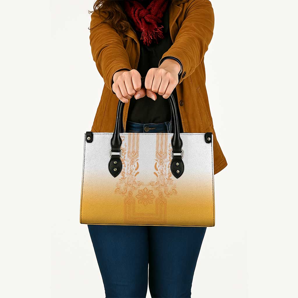 Philippines Barong Style Leather Bag with Polynesian Art and Leaf Motif Yellow Color LT03 - Polynesian Pride