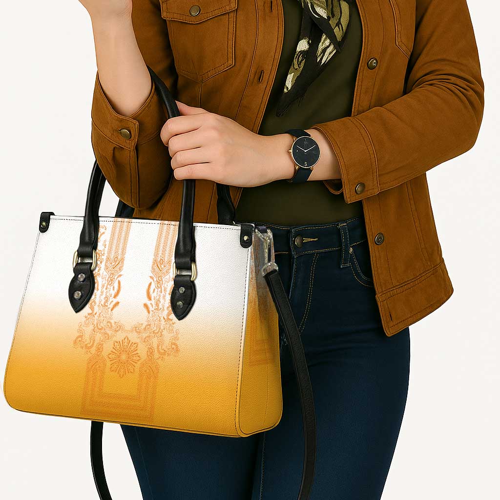 Philippines Barong Style Leather Bag with Polynesian Art and Leaf Motif Yellow Color LT03 - Polynesian Pride