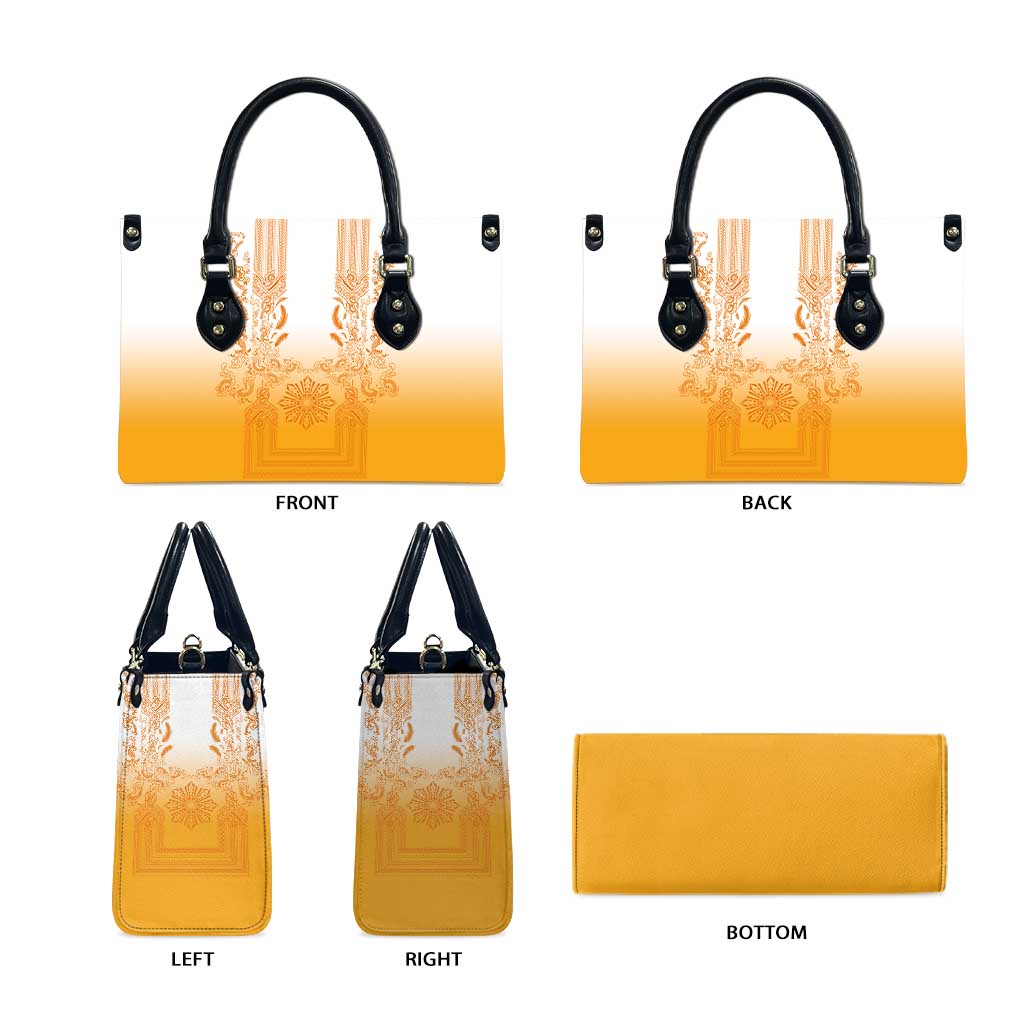 Philippines Barong Style Leather Bag with Polynesian Art and Leaf Motif Yellow Color LT03 - Polynesian Pride