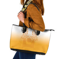 Philippines Barong Style Leather Tote Bag with Polynesian Art and Leaf Motif Yellow Color LT03 Yellow - Polynesian Pride