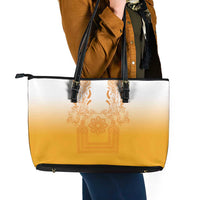 Philippines Barong Style Leather Tote Bag with Polynesian Art and Leaf Motif Yellow Color LT03 - Polynesian Pride
