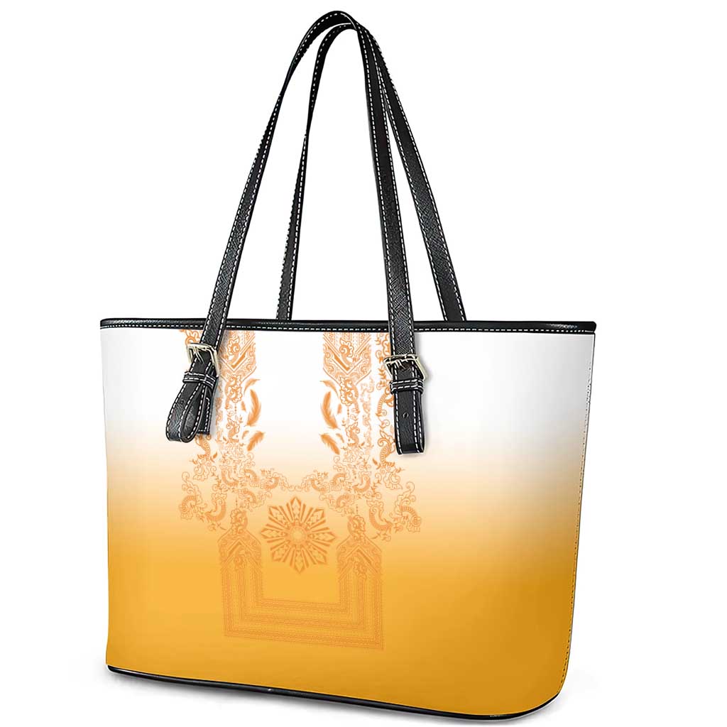 Philippines Barong Style Leather Tote Bag with Polynesian Art and Leaf Motif Yellow Color LT03 - Polynesian Pride