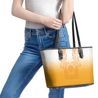 Philippines Barong Style Leather Tote Bag with Polynesian Art and Leaf Motif Yellow Color LT03 - Polynesian Pride