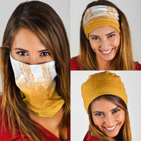 Philippines Barong Style Neck Gaiter with Polynesian Art and Leaf Motif Yellow Color