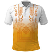 Philippines Barong Style Polo Shirt with Polynesian Art and Leaf Motif Yellow Color