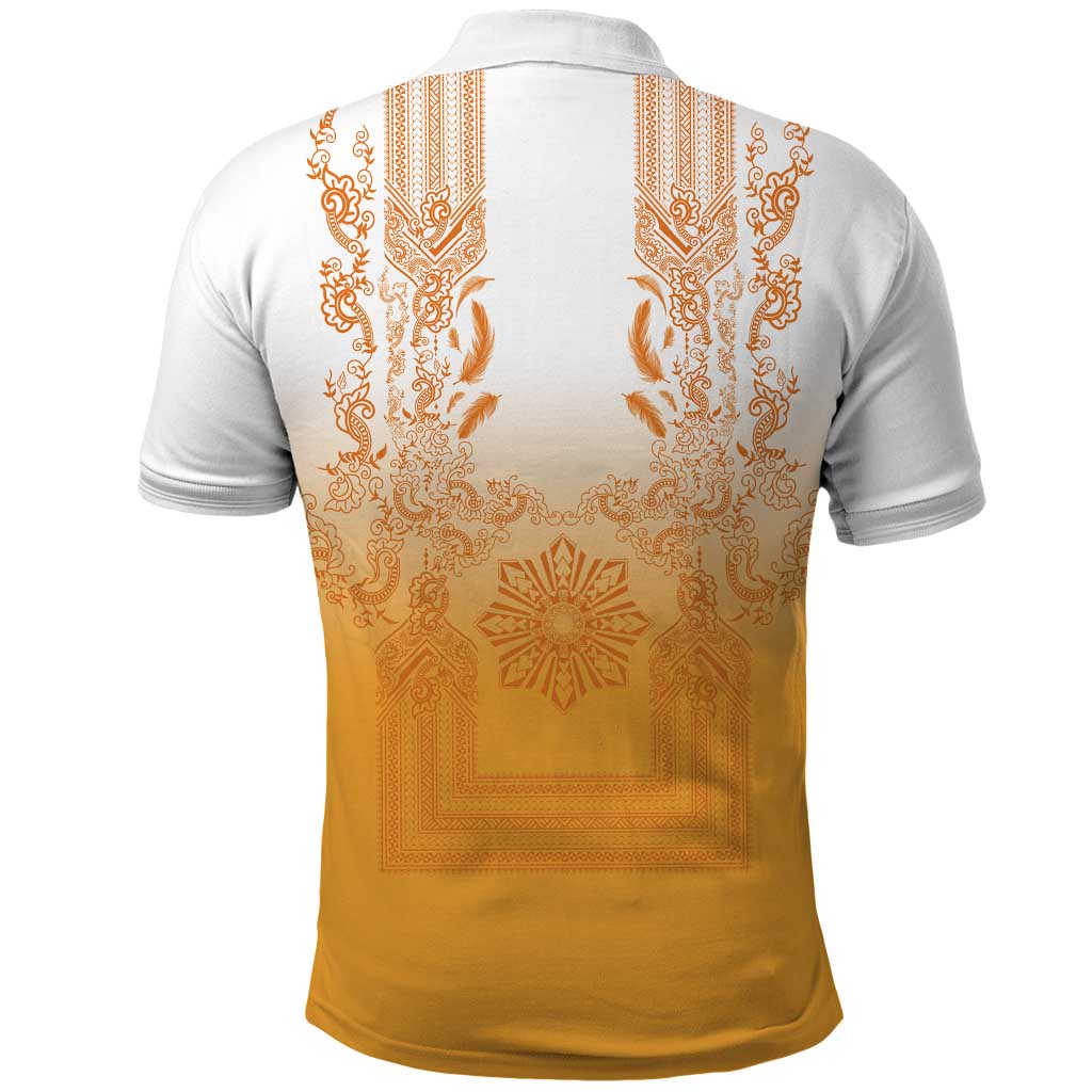 Philippines Barong Style Polo Shirt with Polynesian Art and Leaf Motif Yellow Color