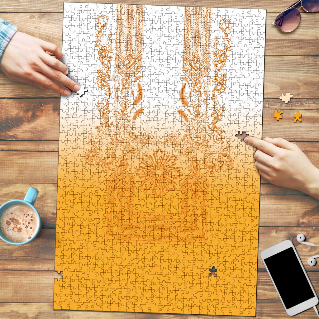 Philippines Barong Style Puzzle with Polynesian Art and Leaf Motif Yellow Color