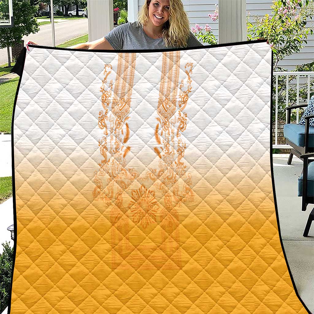 Philippines Barong Style Quilt with Polynesian Art and Leaf Motif Yellow Color LT03 Yellow - Polynesian Pride