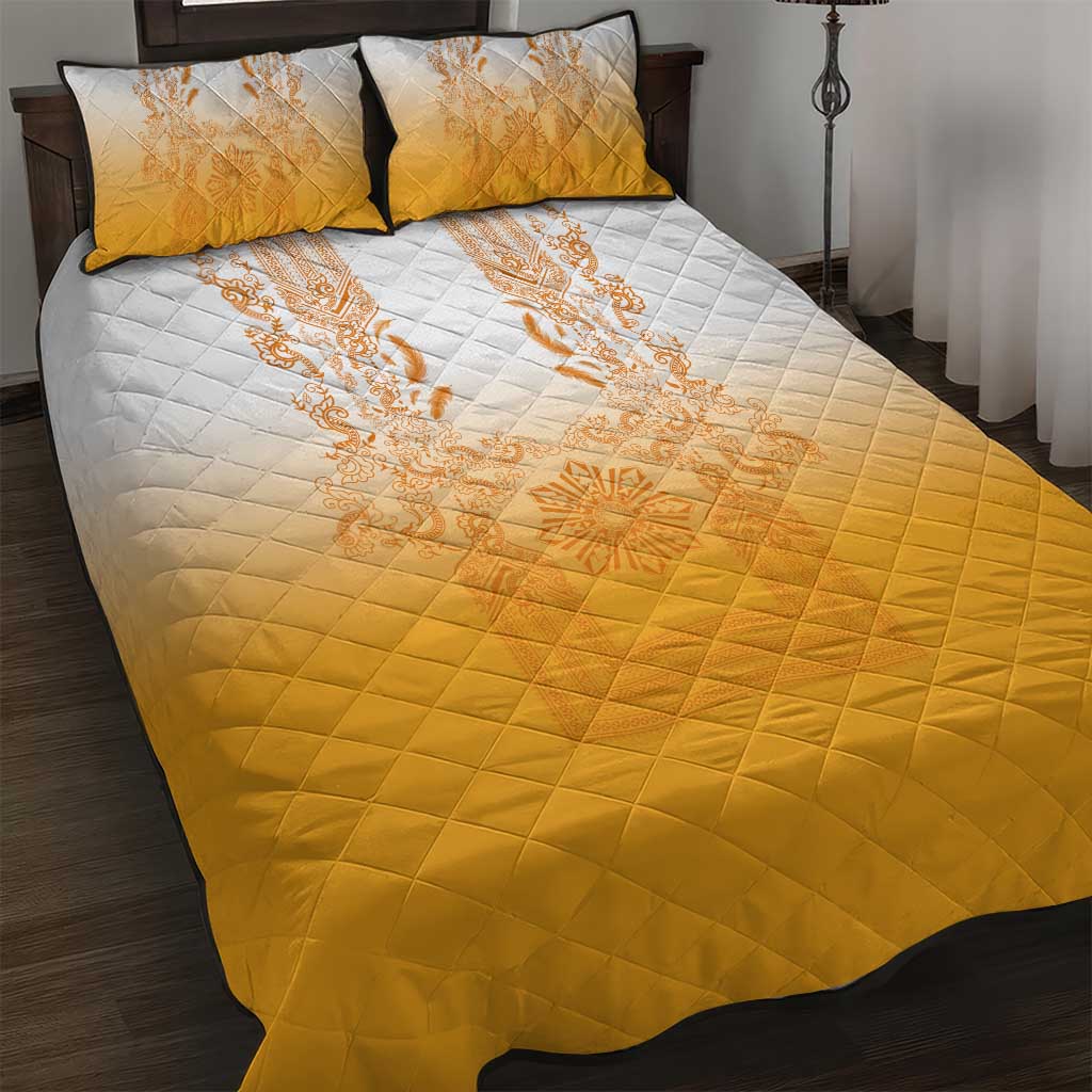 Philippines Barong Style Quilt Bed Set with Polynesian Art and Leaf Motif Yellow Color LT03 Yellow - Polynesian Pride