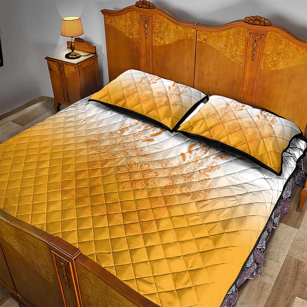 Philippines Barong Style Quilt Bed Set with Polynesian Art and Leaf Motif Yellow Color LT03 - Polynesian Pride