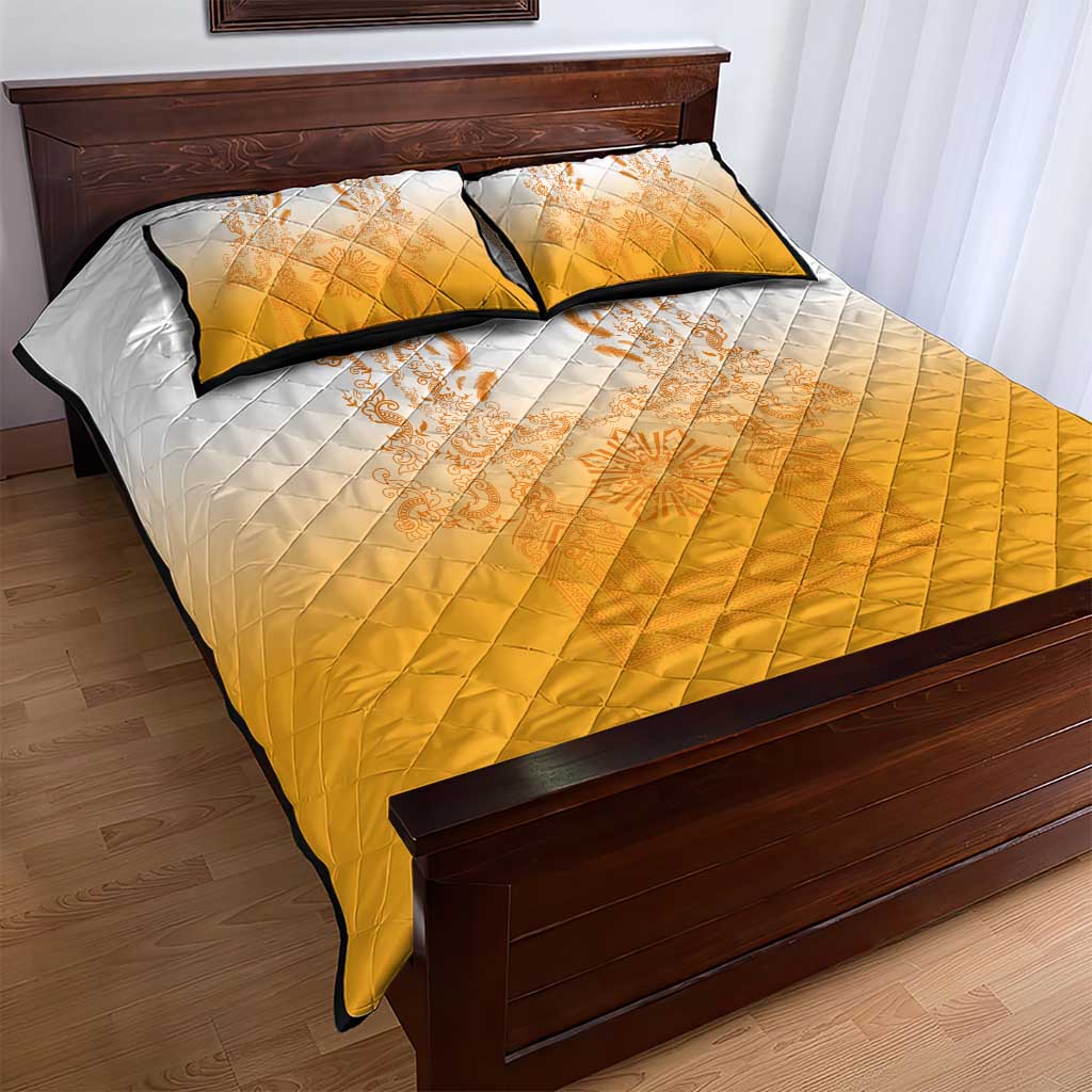 Philippines Barong Style Quilt Bed Set with Polynesian Art and Leaf Motif Yellow Color LT03 - Polynesian Pride