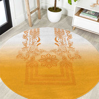 Philippines Barong Style Round Carpet with Polynesian Art and Leaf Motif Yellow Color