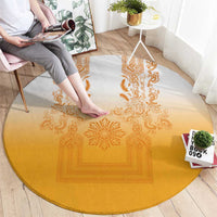 Philippines Barong Style Round Carpet with Polynesian Art and Leaf Motif Yellow Color