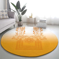Philippines Barong Style Round Carpet with Polynesian Art and Leaf Motif Yellow Color