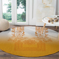 Philippines Barong Style Round Carpet with Polynesian Art and Leaf Motif Yellow Color