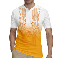 Philippines Barong Style Rugby Jersey with Polynesian Art and Leaf Motif Yellow Color LT03 - Polynesian Pride