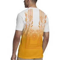 Philippines Barong Style Rugby Jersey with Polynesian Art and Leaf Motif Yellow Color LT03 - Polynesian Pride
