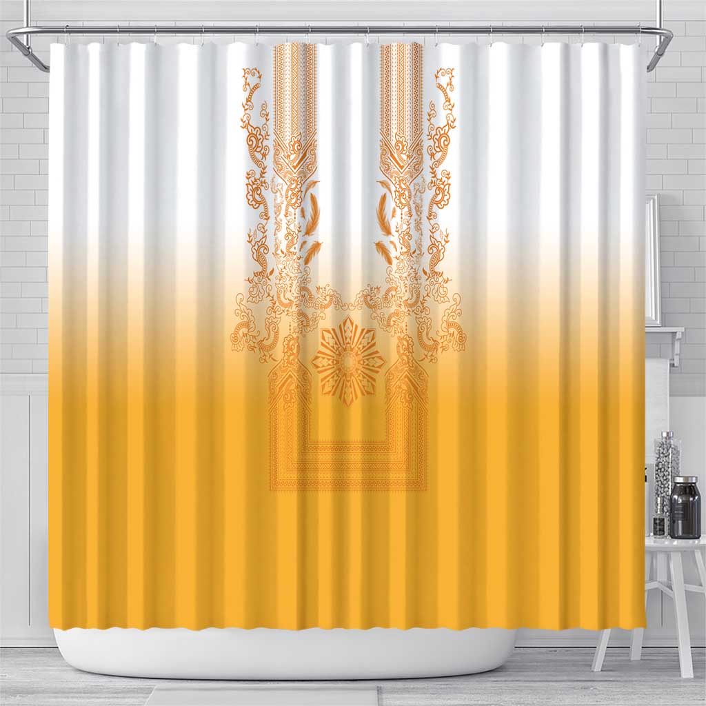Philippines Barong Style Shower Curtain with Polynesian Art and Leaf Motif Yellow Color LT03 - Polynesian Pride