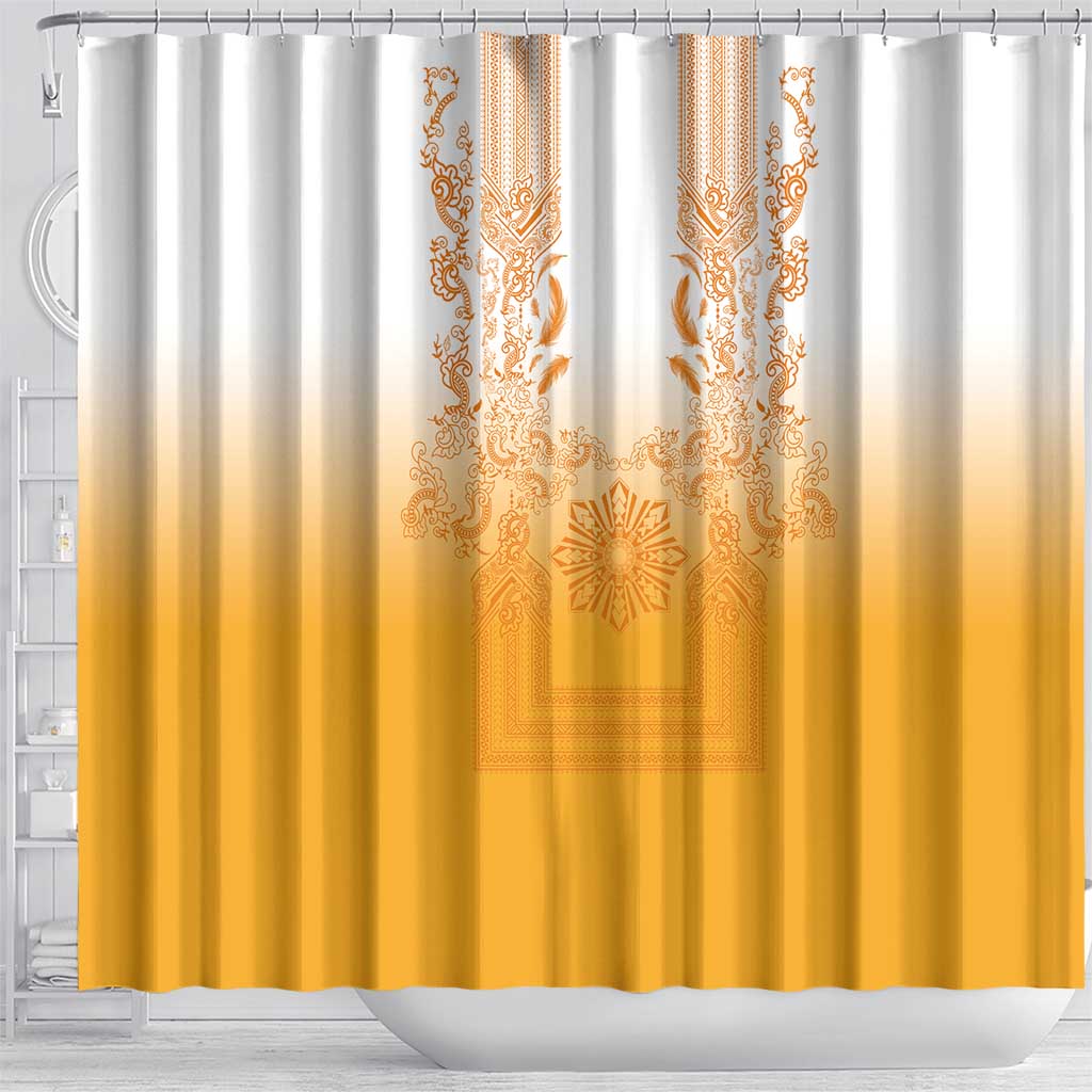 Philippines Barong Style Shower Curtain with Polynesian Art and Leaf Motif Yellow Color LT03 - Polynesian Pride