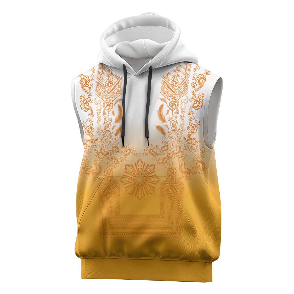 Philippines Barong Style Sleeveless Hoodie with Polynesian Art and Leaf Motif Yellow Color LT03 Yellow - Polynesian Pride