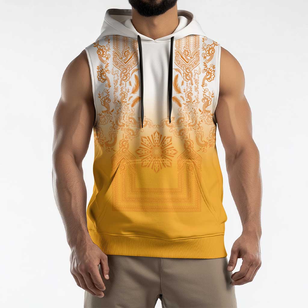 Philippines Barong Style Sleeveless Hoodie with Polynesian Art and Leaf Motif Yellow Color LT03 - Polynesian Pride