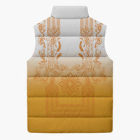 Philippines Barong Style Sleeveless Puffer Jacket with Polynesian Art and Leaf Motif Yellow Color LT03 - Polynesian Pride
