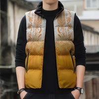 Philippines Barong Style Sleeveless Puffer Jacket with Polynesian Art and Leaf Motif Yellow Color LT03 - Polynesian Pride