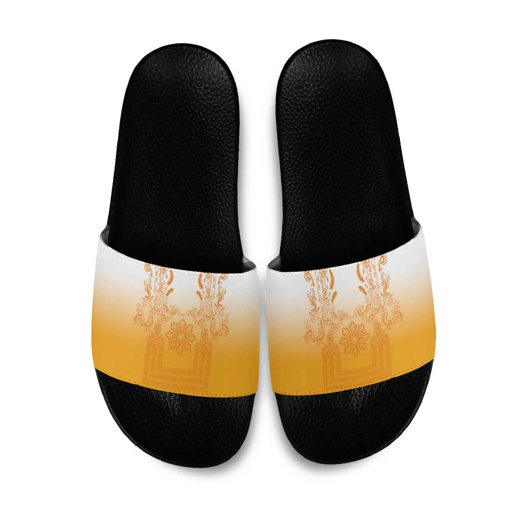 Philippines Barong Style Slide Sandals with Polynesian Art and Leaf Motif Yellow Color LT03 Yellow - Polynesian Pride